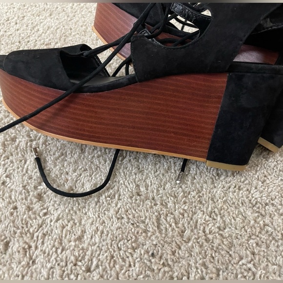 Rebecca Minkoff Suede Black and Brown Wedge Sandals Boho Festival gladiator - Picture 3 of 11